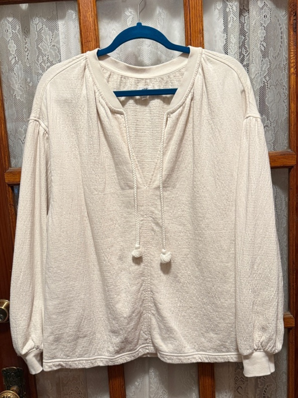 aerie Cream Split V Pullover with Braided Tassels
